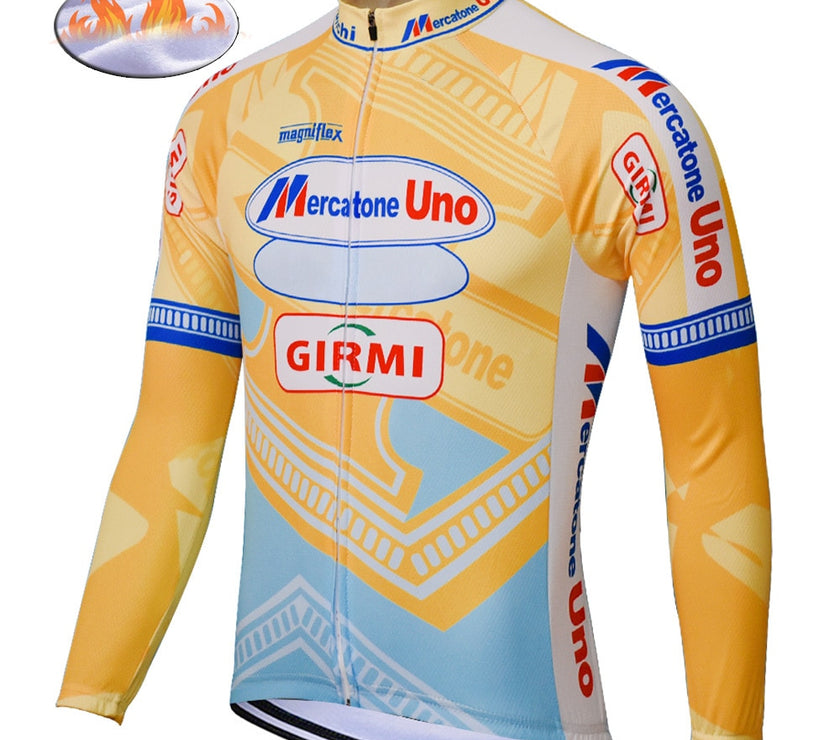 Retro Winter Fleece Cycling Jersey Long Sleeve Bike