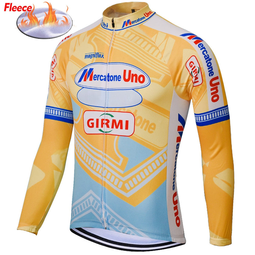 Retro Winter Fleece Cycling Jersey Long Sleeve Bike