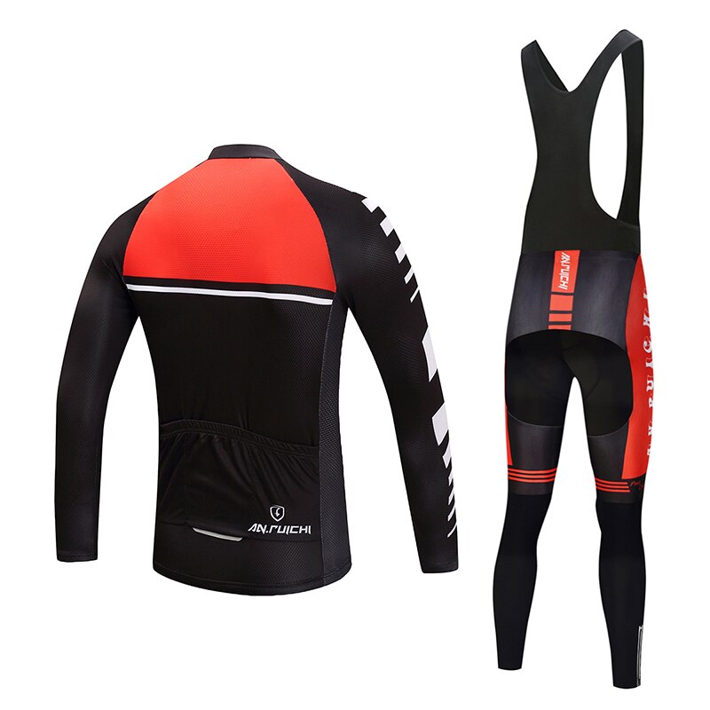 Men Long Sleeve Bicycle Cycling Sets Anti-sweat Black Matches Red