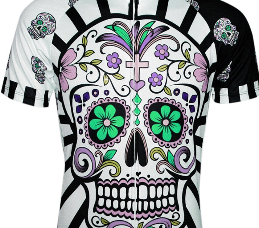 Men's Short Sleeves Cycling Jersey Summer Pink Green Lavender Skull