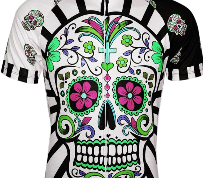 Men's Short Sleeves Cycling Jersey Summer Pink Green Lavender Skull